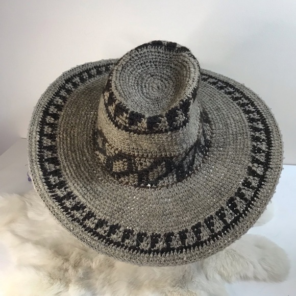 Vintage Mexican Wool Woven Wide Brim Hat Brown Gray Black Unisex main image 4